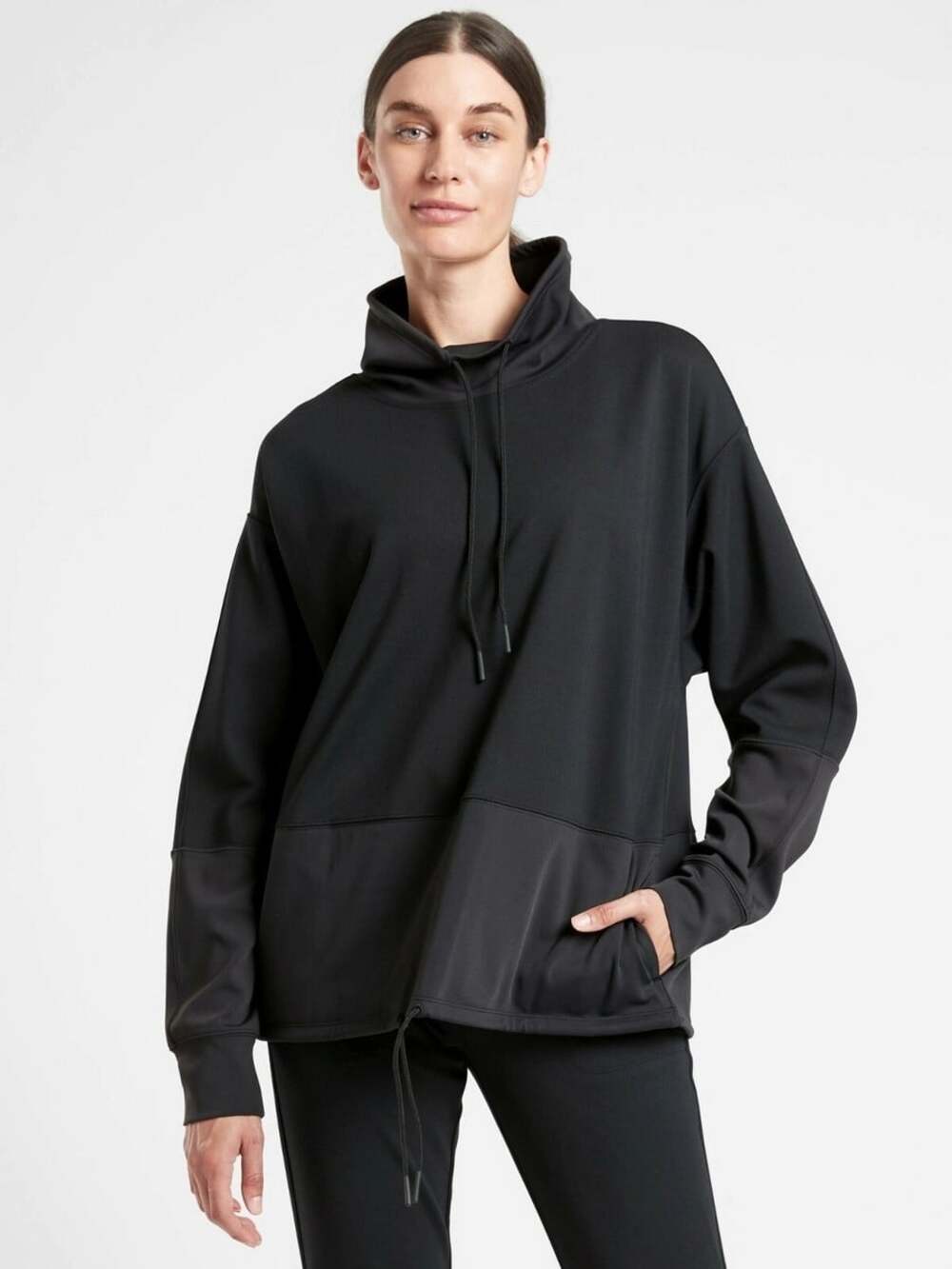 Athleta Women M Hermosa Mock Neck Sweatshirt Black Long Sleeve Performance Gym